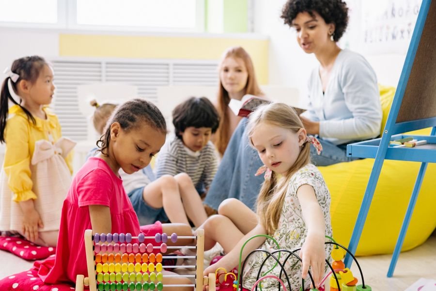 Indian children learning together in therapy center Varanasi